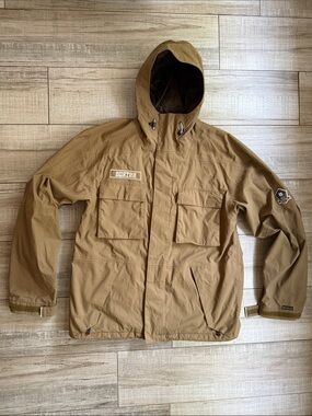 Burton Tan Hooded Snowboard Jacket Fleece Lined Utility Ski Coat Men's Size L
